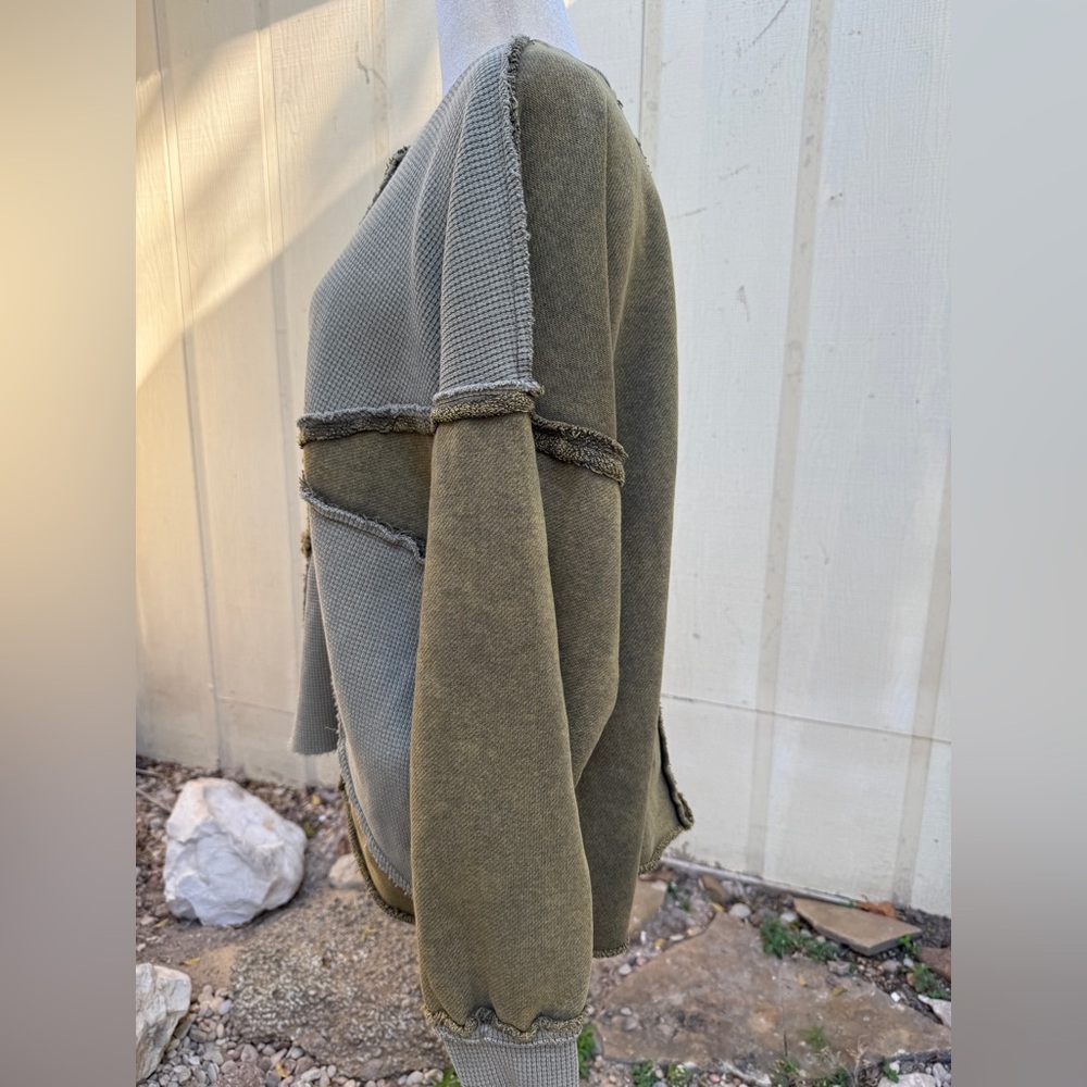 Oil & Hali Star Patchwork Sweatshirt Boho Grunge Olive - Picture 3 of 5